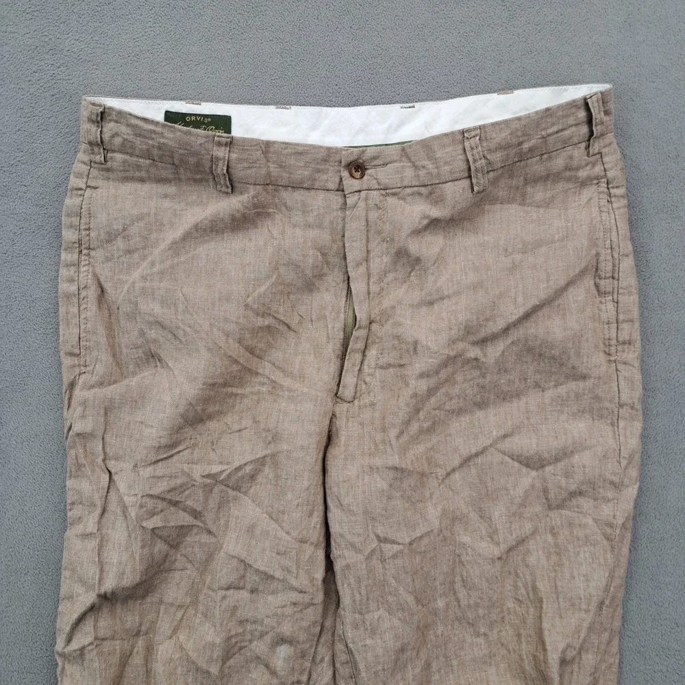 ORVIS Signature Collection Mens Linen Pants 38 Tan Casual Flat Front (37x31)